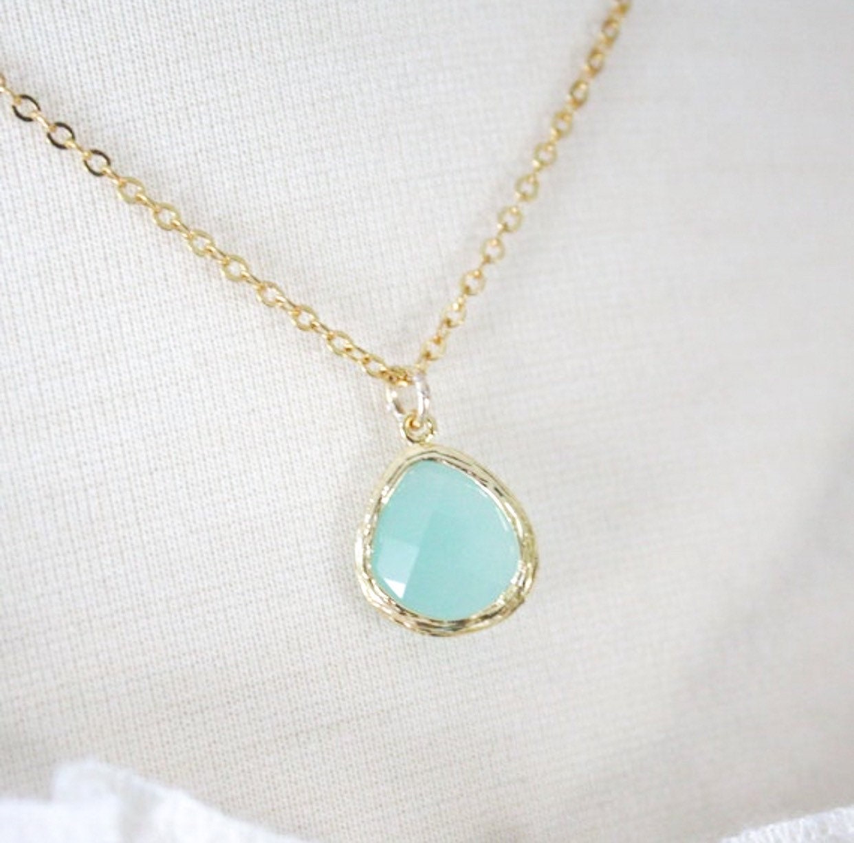 Dainty Mint Glass and Gold Necklace – Ava Hope Designs
