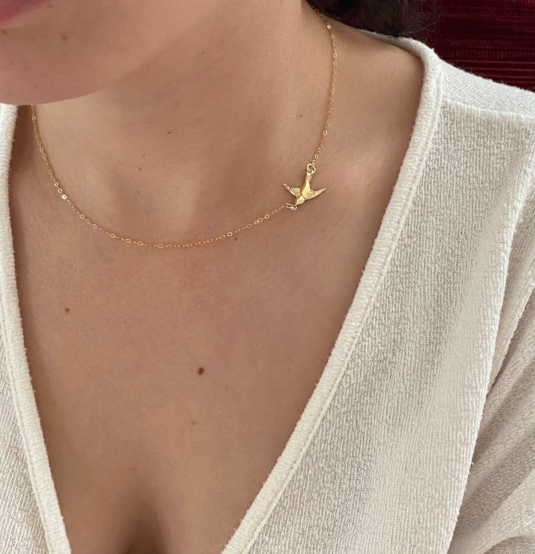 Sparrow necklace gold swallow necklace bird necklace tiny gold bird pendant